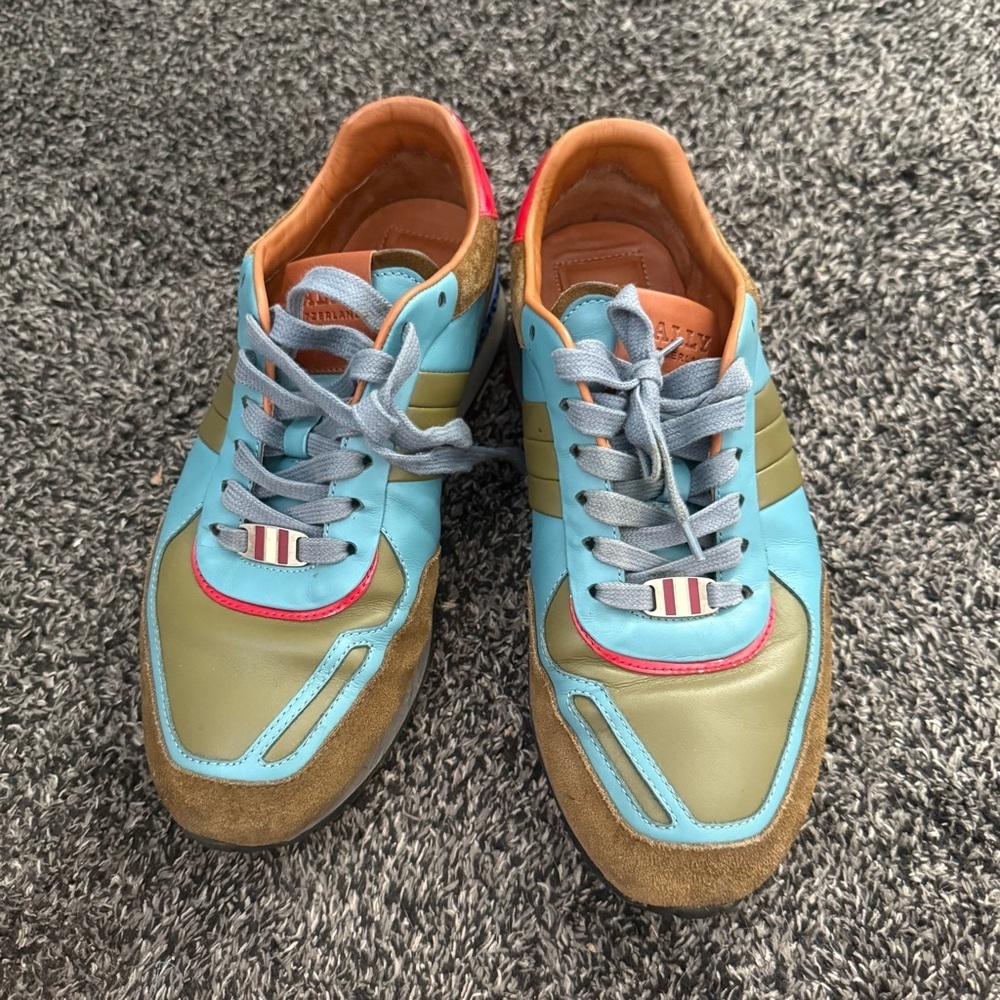 Bally Brown and Blue Retro Sneakers with Suede Accents